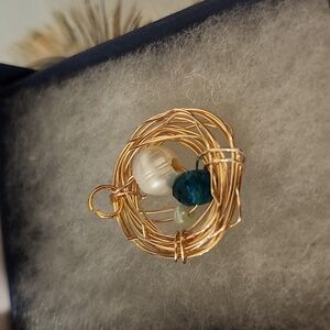 Gold and Blue Bird's Nest Pendant